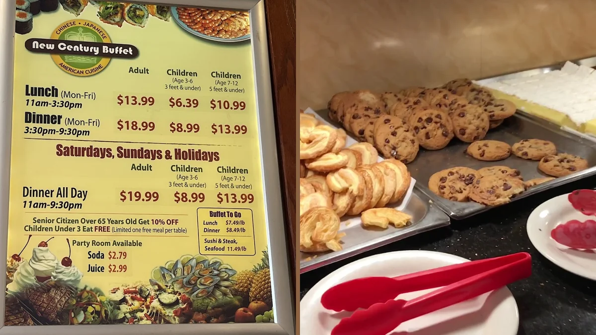 Buffet trays lined with Chinese dishes.