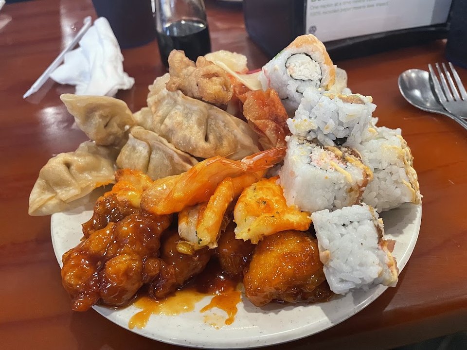 Printed buffet menu with lunch details.